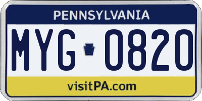 PA license plate MYG0820