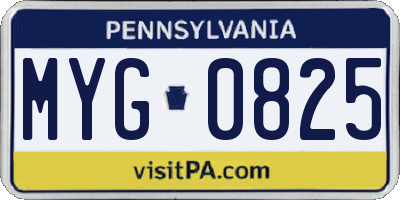 PA license plate MYG0825