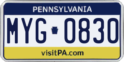 PA license plate MYG0830