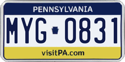 PA license plate MYG0831