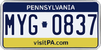 PA license plate MYG0837