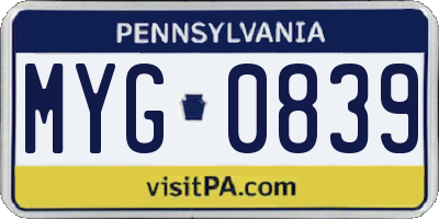 PA license plate MYG0839