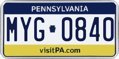 PA license plate MYG0840