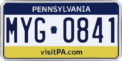 PA license plate MYG0841