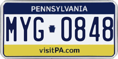 PA license plate MYG0848