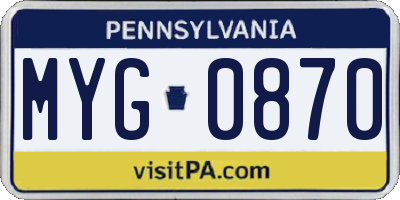 PA license plate MYG0870