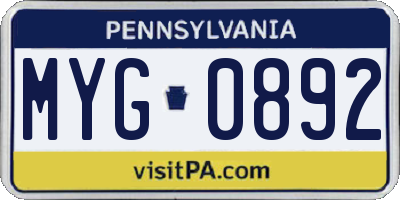 PA license plate MYG0892