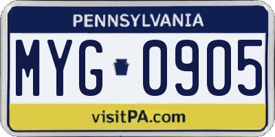 PA license plate MYG0905