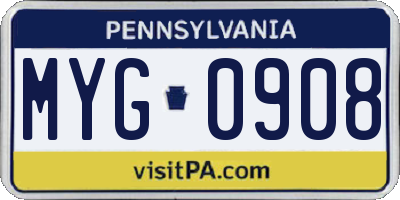 PA license plate MYG0908