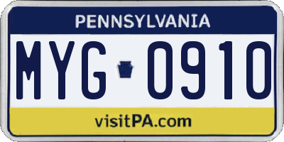 PA license plate MYG0910
