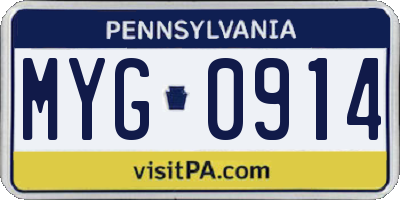PA license plate MYG0914