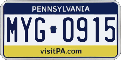 PA license plate MYG0915