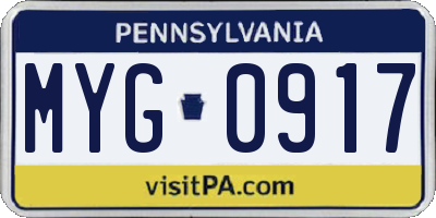 PA license plate MYG0917