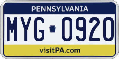 PA license plate MYG0920
