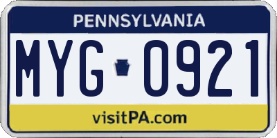 PA license plate MYG0921
