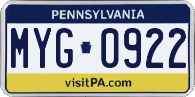 PA license plate MYG0922