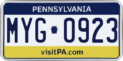 PA license plate MYG0923