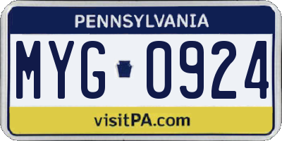 PA license plate MYG0924