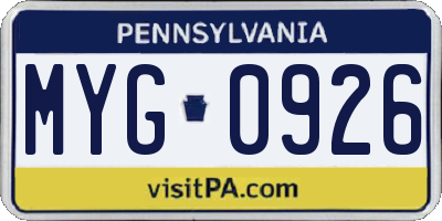PA license plate MYG0926