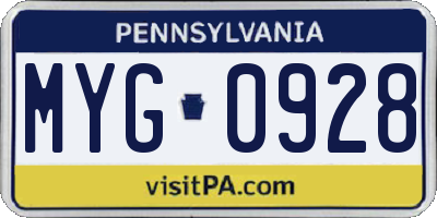 PA license plate MYG0928