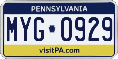PA license plate MYG0929