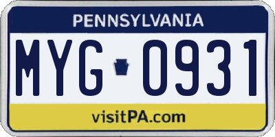 PA license plate MYG0931