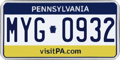 PA license plate MYG0932