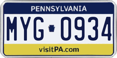PA license plate MYG0934