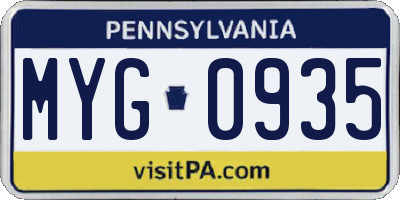 PA license plate MYG0935