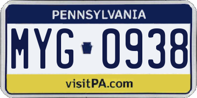 PA license plate MYG0938