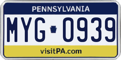 PA license plate MYG0939