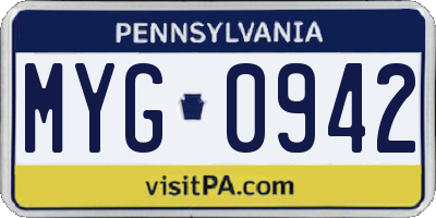PA license plate MYG0942