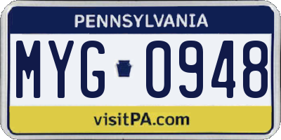 PA license plate MYG0948