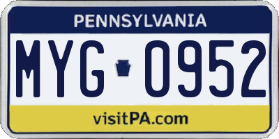 PA license plate MYG0952