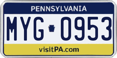 PA license plate MYG0953