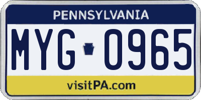 PA license plate MYG0965
