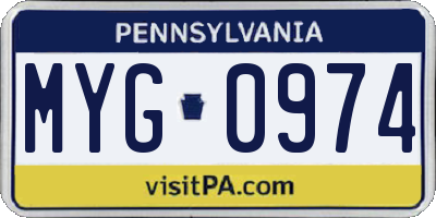 PA license plate MYG0974