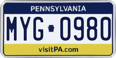 PA license plate MYG0980