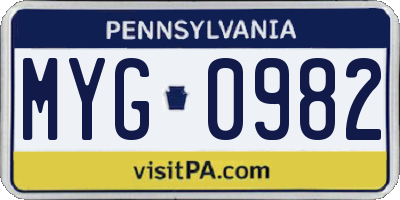 PA license plate MYG0982