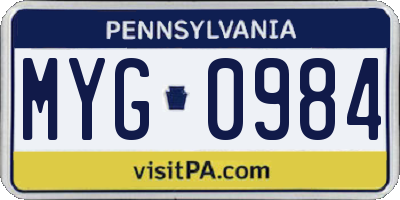 PA license plate MYG0984