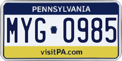 PA license plate MYG0985