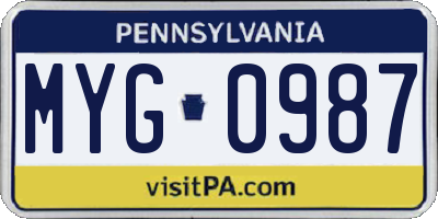 PA license plate MYG0987