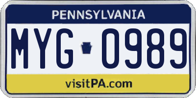 PA license plate MYG0989