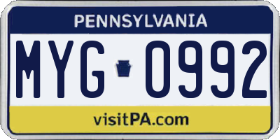 PA license plate MYG0992