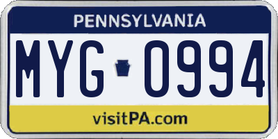 PA license plate MYG0994