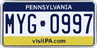 PA license plate MYG0997