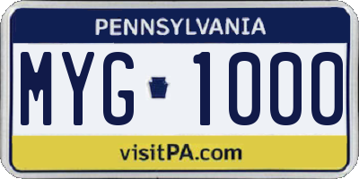 PA license plate MYG1000