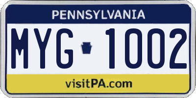 PA license plate MYG1002