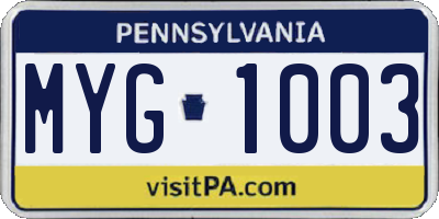 PA license plate MYG1003