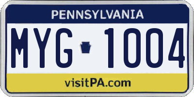 PA license plate MYG1004